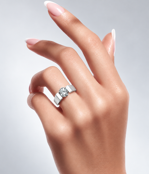 RG091W B.Tiff 1 ct Round Stainless Steel Solitaire Curved Edge Engagement Ring