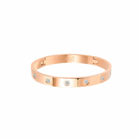 BG808RGP B.Tiff 8-Stone High Polish Bold Rose Gold Plated Stainless Steel Bangle Bracelet