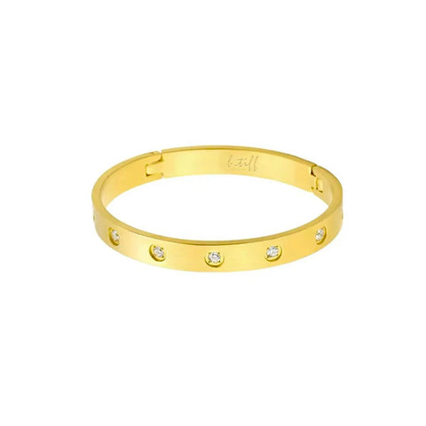 BG808G B.Tiff 8-Stone Bold Gold Plated Stainless Steel Bangle Bracelet