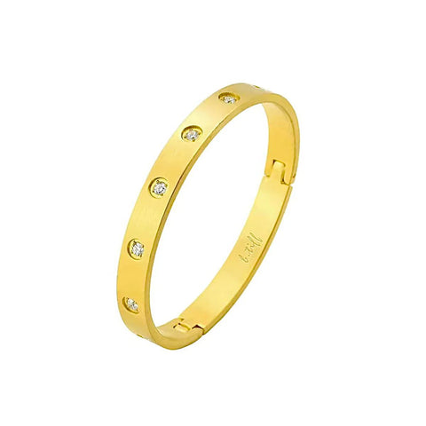BG808G B.Tiff 8-Stone Bold Gold Plated Stainless Steel Bangle Bracelet