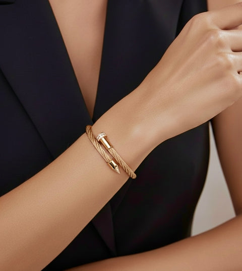 BG005RG B.Tiff Rose Gold Plated Pavé Pointe Cable Bangle Bracelet