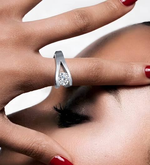 RG095W B.Tiff Wishbone 2 ct Stainless Steel Solitaire Ring