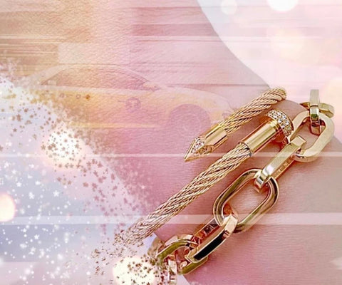 BG005G B.Tiff Gold Plated Pavé Pointe Cable Bangle Bracelet