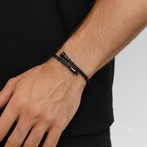 BG004B B.Tiff Black Pointe Cable Bangle Bracelet