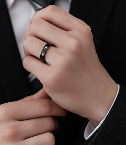 RG808B B.Tiff 8-Stone Bold Black Anodized Stainless Steel Ring