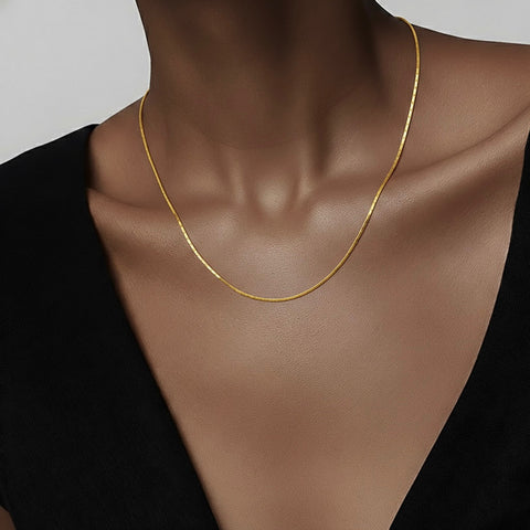 C031G B.Tiff Diamond Cut Gold Plated Stainless Steel Thin Chain Necklace (An exclusive clasp design)