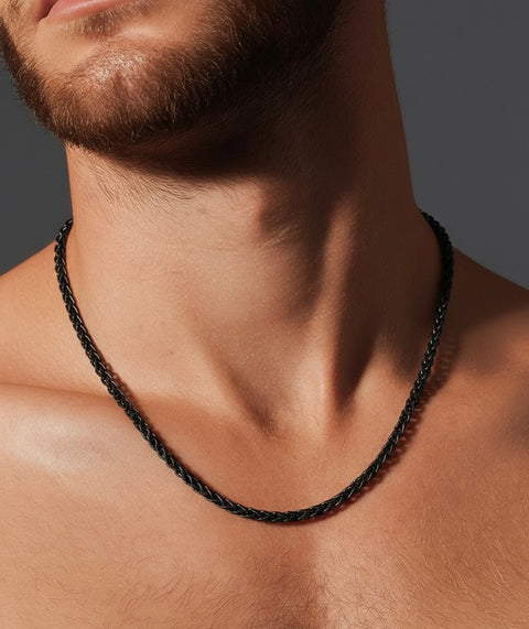 C550GM B.Tiff Gun Metal Stainless Steel French Braid Chain Necklace