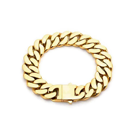 BG160G B.Tiff Flat Cuban Link Gold Plated Stainless Steel Bracelet