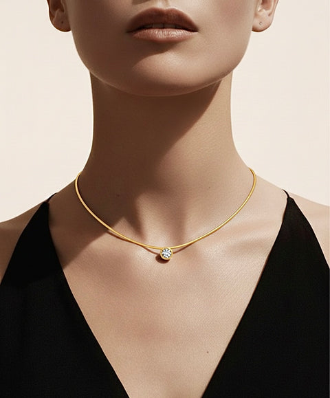 PT201G B.Tiff 2 ct Solitaire Gold Plated Stainless Steel Pendant Necklace