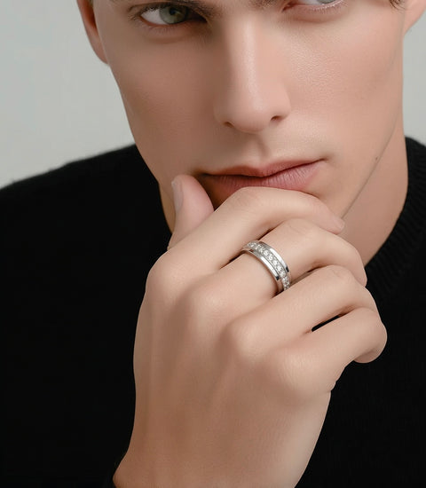 RG150W B.Tiff .02 ct Center Row Wide Stainless Steel Pave Eternity Ring