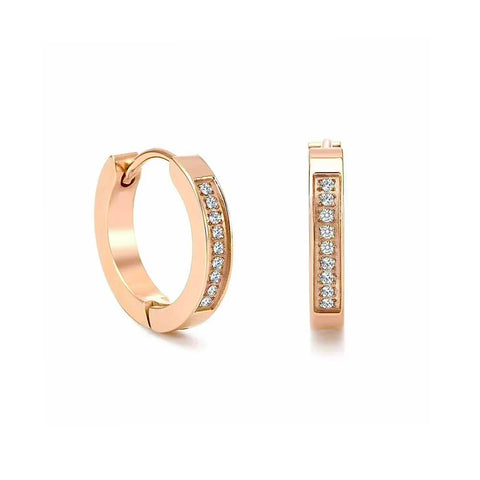 ER305RG B.Tiff 18-Stone Pave Rose Gold Plated Stainless Steel Hoop Earrings