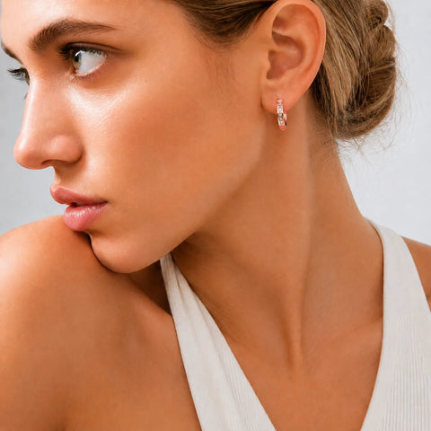 ER305RG B.Tiff 18-Stone Pave Rose Gold Plated Stainless Steel Hoop Earrings
