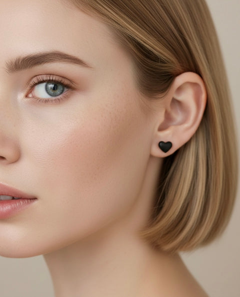 ER005B B.Tiff Black Anodized Stainless Steel Heart Stud Earrings