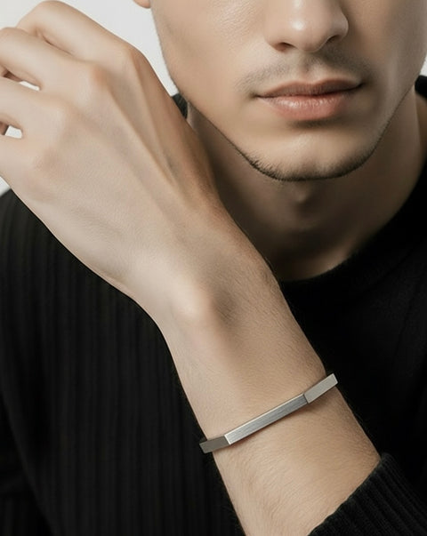 BG007W B.Tiff Plain Stainless Steel Hexagon Bangle Bracelet