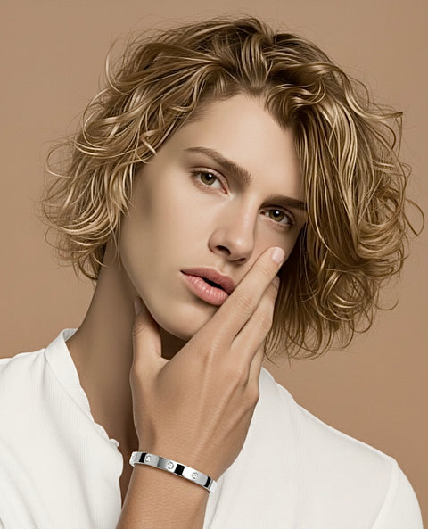 BG808WP B.Tiff 8-Stone Bold High Polish Stainless Steel Bangle Bracelet