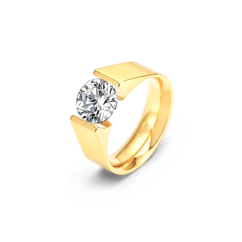 RG093G B.Tiff 2 ct Round Gold Plated Stainless Steel Solitaire Engagement Ring