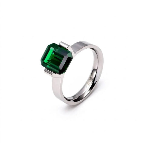 RG210GR B.Tiff 3 ct Green Emerald Cut Stainless Steel Engagement Ring