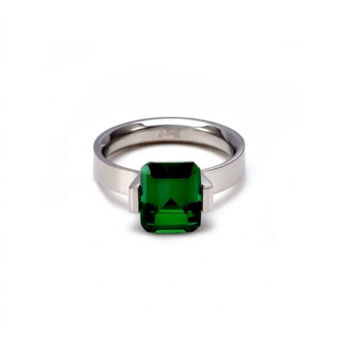 RG210GR B.Tiff 3 ct Green Emerald Cut Stainless Steel Engagement Ring