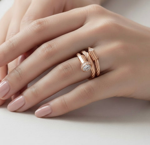 RG115RG B.Tiff Pavé Pointe Cable Rose Gold Plated Stainless Steel Adjustable Ring