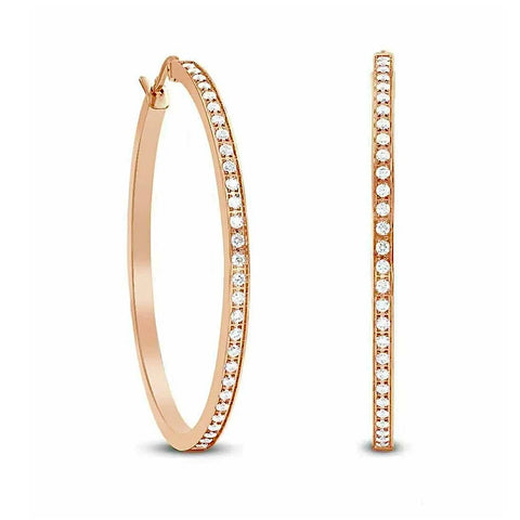 ER317RG B.Tiff Pave 58-Stone Classic Rose Gold Plated Stainless Steel Large Hoop Earrings