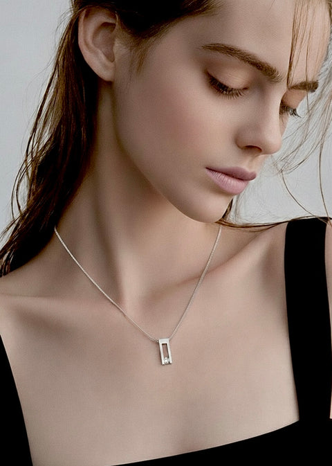 PT089W B.Tiff Hollow Bar Stainless Steel Pendant Necklace