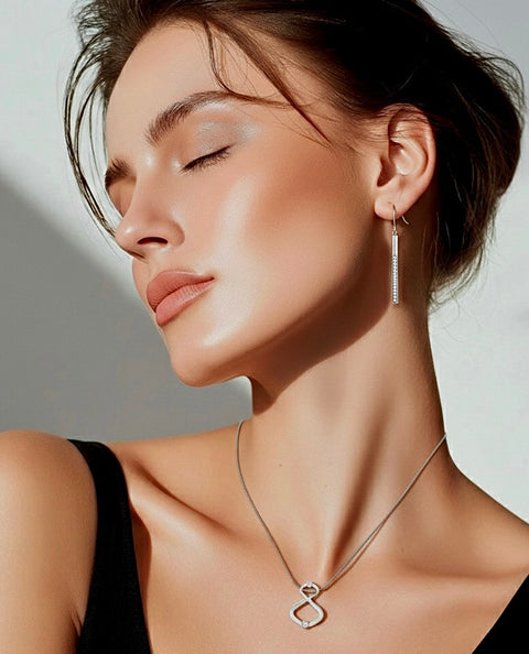 ER318W B.Tiff Pavé 14-Stone Dangling Bar Earrings