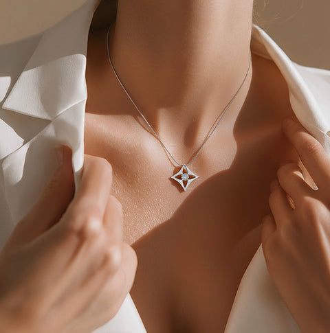 PT138W B.Tiff Floro Stainless Steel Pendant Necklace