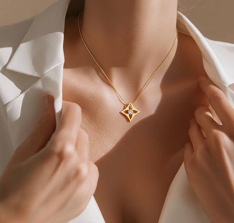 PT138G B.Tiff Floro Gold Plated Stainless Steel Pendant Necklace