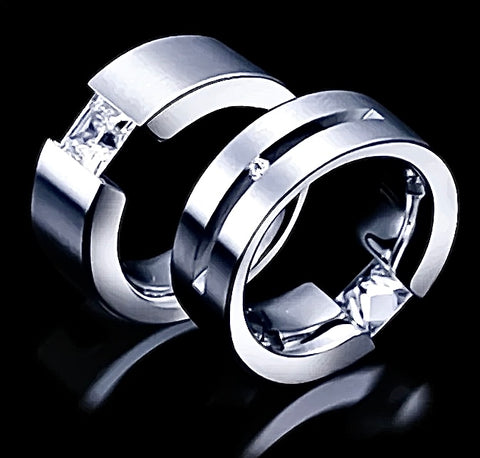 RG094W B.Tiff 1 ct Double Sided Princess Cut Stainless Steel Solitaire Ring