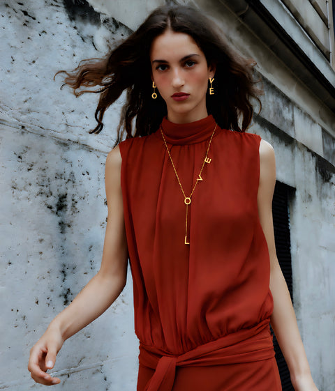 PTloveG B.Tiff Gold Adjutable Love Lariat Chain Necklace