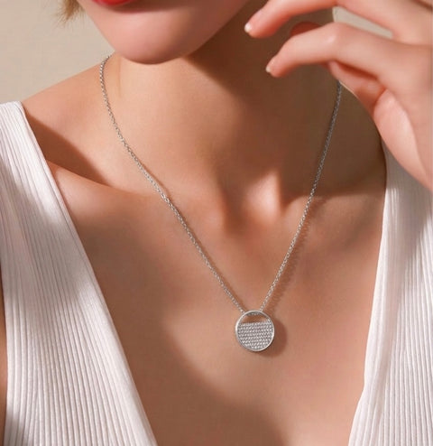 PT500W B.Tiff Pavé Lune Stainless Steel Pendant