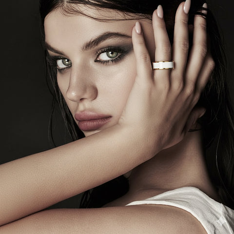 RG800GW B.Tiff 18K Gold Plated White Enamel Stainless Steel Ring