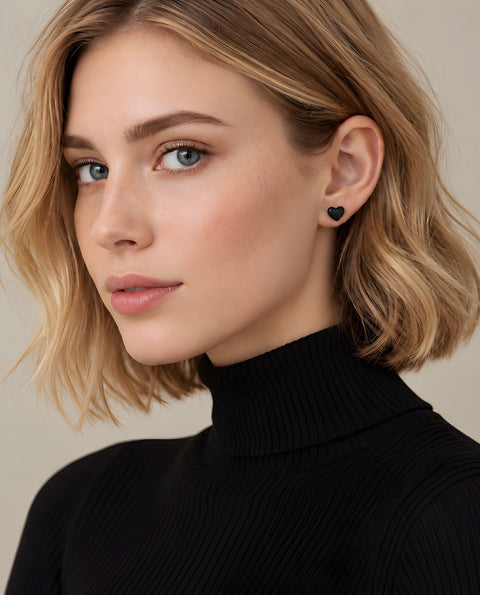 ER005B B.Tiff Black Anodized Stainless Steel Heart Stud Earrings
