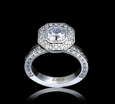 RG128W B.Tiff Aŭreolo II 1 ct Stainless Steel Cushion Cut Halo Engagement Ring