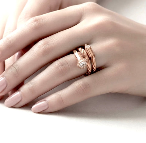 RG115RG B.Tiff Pavé Pointe Cable Rose Gold Plated Stainless Steel Adjustable Ring