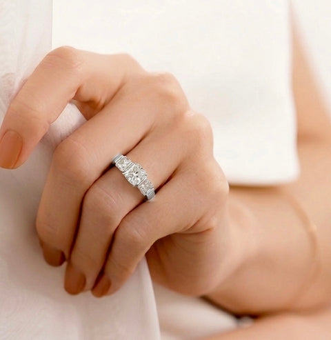 RG203W B.Tiff 3-Stone Cushion Cut Stainless Steel Engagement Ring