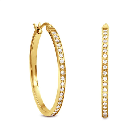 ER312G B.Tiff Pave 42-Stone Classic Gold Plated Stainless Steel Medium Hoop Earrings