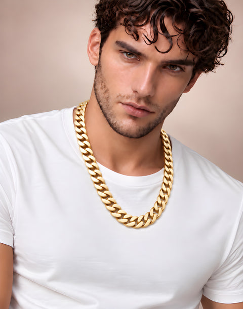 C160G B.Tiff Gold Plated Flat Cuban Link Necklace/ 16mm