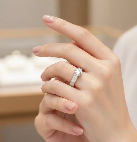 RG096W B.Tiff .75 ct Stainless Steel Round Solitaire Engagement Ring