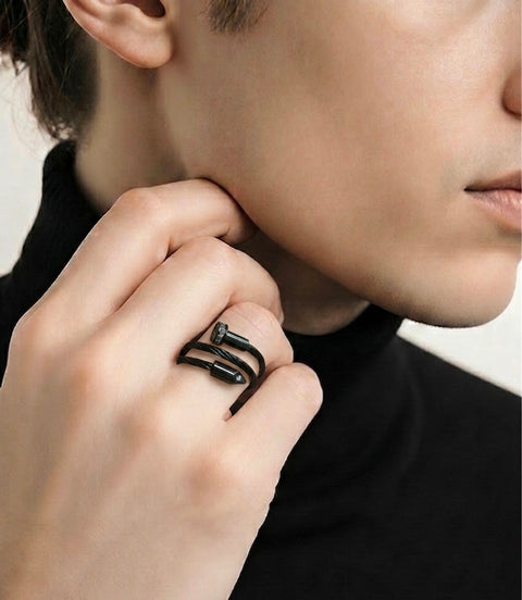 RG115B B.Tiff Pavé Pointe Cable Black Anodized Stainless Steel Adjustable Ring