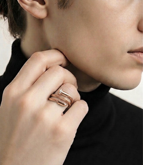 RG115RG B.Tiff Pavé Pointe Cable Rose Gold Plated Stainless Steel Adjustable Ring