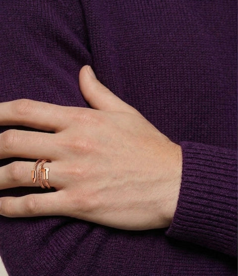 RG116RG B.Tiff Pointe Cable Rose Gold Plated Stainless Steel Adjustable Ring