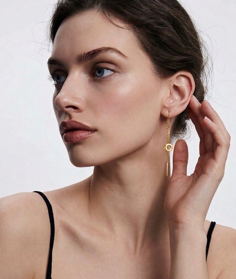 ER228W B.Tiff Thread Dangling Circle Stainless Steel Pave Earrings