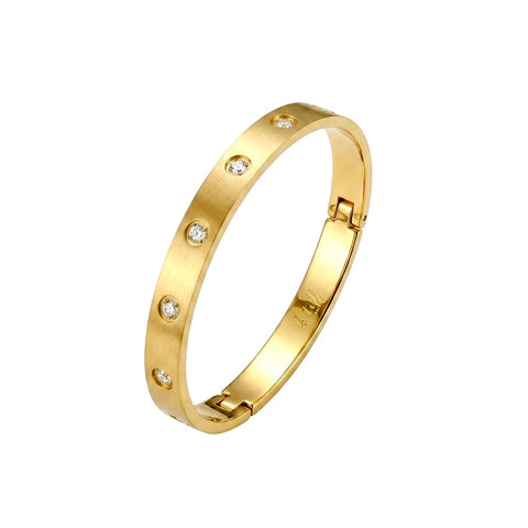 BG808G B.Tiff 8-Stone Bold Gold Plated Stainless Steel Bangle Bracelet