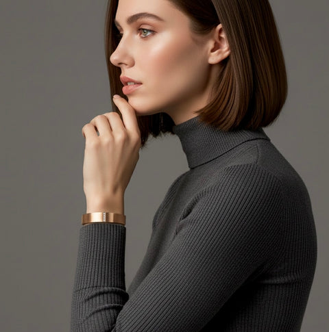 BG223RG B.Tiff 4-Stone Wide Rose Gold Plated Stainless Steel Pavé Bangle Bracelet