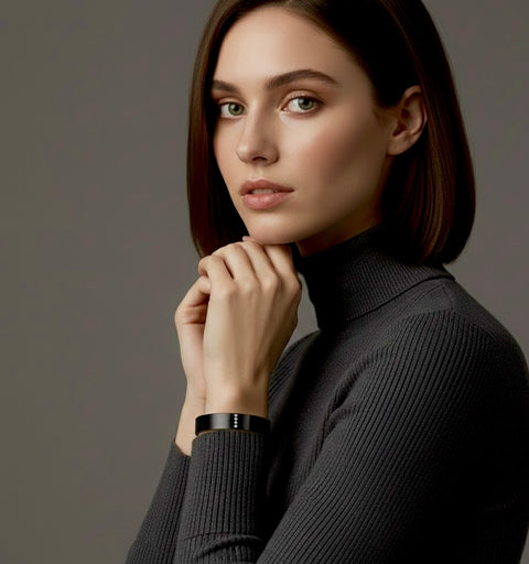 BG223B B.Tiff 4-Stone Wide Black Anodized Stainless Steel Pavé Bangle Bracelet