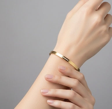 BG309G B.Tiff 9-Stone Pave Gold Plated Stainless Steel Bangle Bracelet