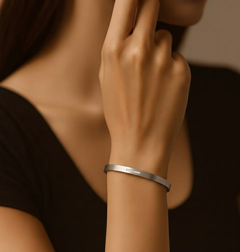 BG309W B.Tiff 9-Stone Pave Stainless Steel Bangle Bracelet