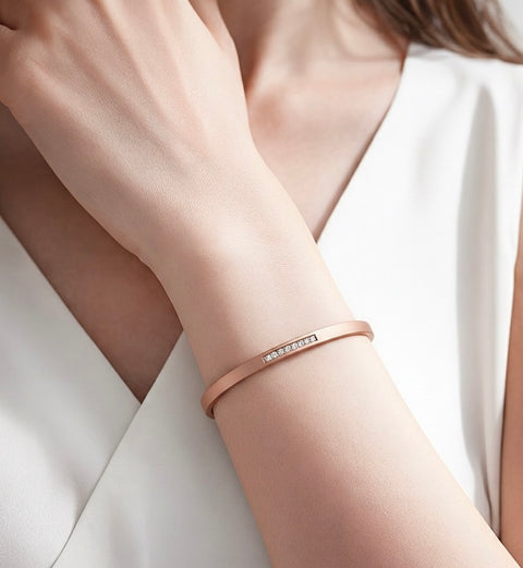 BG309RG B.Tiff 9-Stone Pave Rose Gold Plated Stainless Steel Bangle Bracelet