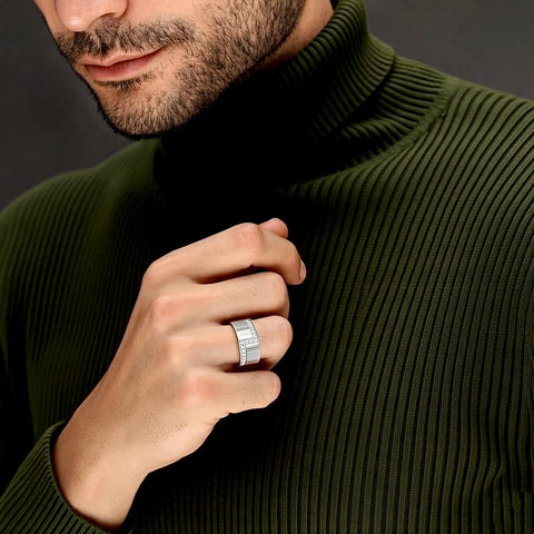 RG129W B.Tiff .02 ct Pave Cross Body Stainless Steel Ring